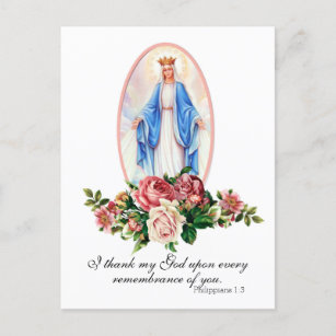 Blessed Virgin Mary Roses Religious Vintage Postcard