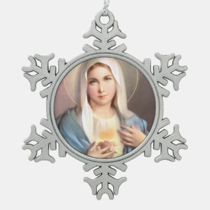BLESSED VIRGIN MARY SNOWFLAKE PEWTER CHRISTMAS ORNAMENT