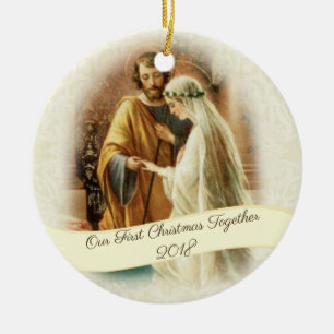 Blessed Virgin Mary St. Joseph Newlyweds Engaged Ceramic Ornament