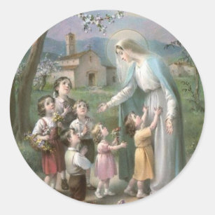 Blessed Virgin Mary surrounded with children Classic Round Sticker