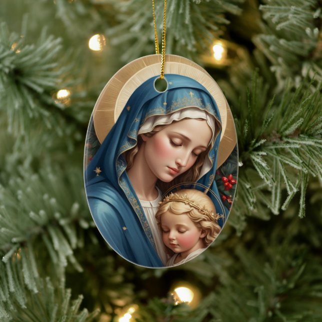 Blessed Virgin Mary Traditional Catholic Ceramic Ornament (Tree)