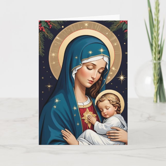 Blessed Virgin Mary Traditional Catholic Christmas Card (Front)