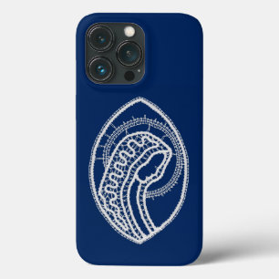 Blessed Virgin Mary, white lace, navy blue iPhone 13 Pro Case