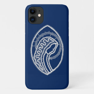 Blessed Virgin Mary, white lace, navy blue iPhone 11 Case