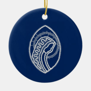 Blessed Virgin Mary, white lace, navy blue Ceramic Ornament
