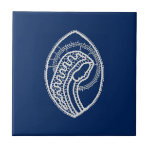 Blessed Virgin Mary, white lace, navy blue Ceramic Tile