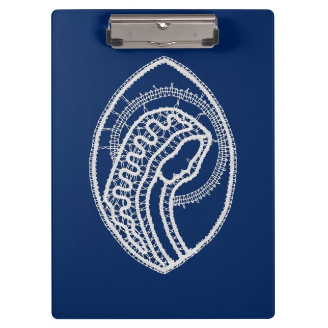 Blessed Virgin Mary, white lace, navy blue Clipboard (Front)