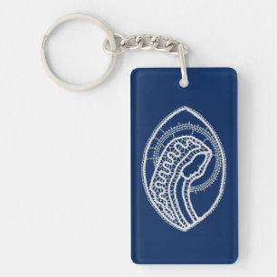 Blessed Virgin Mary, white lace, navy blue Key Ring