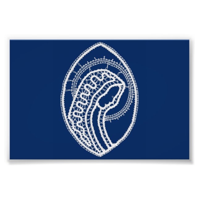 Blessed Virgin Mary, white lace, navy blue Photo Print (Front)