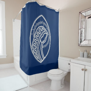 Blessed Virgin Mary, white lace, navy blue Shower Curtain