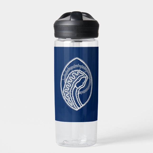 Blessed Virgin Mary, white lace, navy blue Water Bottle (Front)