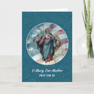 Blessed Virgin Mary with Angel American Flag Card