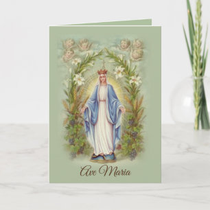 Blessed Virgin Mary with Angels & Flowers Card