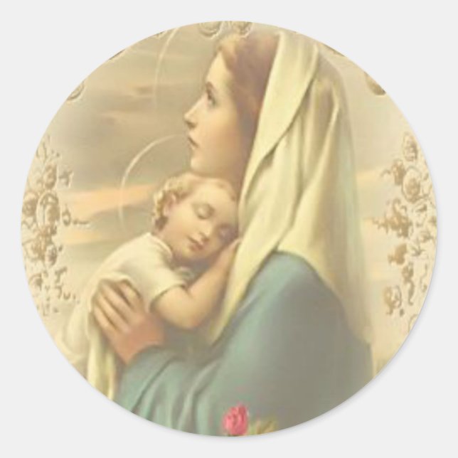 Blessed Virgin Mary with Child Jesus Classic Round Sticker (Front)