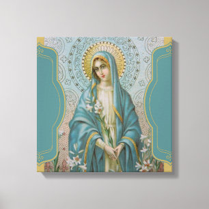 Blessed Virgin Mother Mary with Lilies Canvas Print