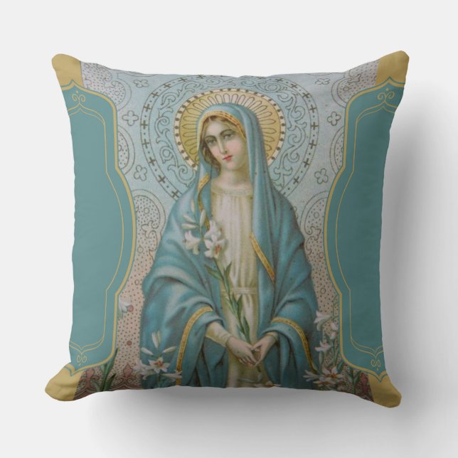 Blessed Virgin Mother Mary  with Lilies Cushion (Front)