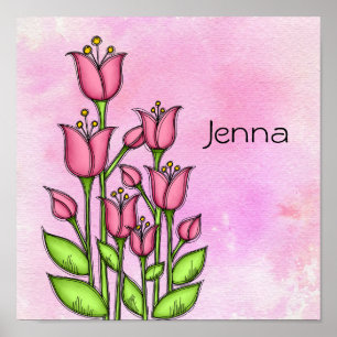 Blessed Watercolor Doodle Flower Poster