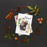 Blessed watercolor foliage 1 photo christmas red holiday card<br><div class="desc">Blessed red green watercolor foliage Christmas Holiday card. Beautiful watercolour painted foliage and modern script text. Part of a collection.</div>