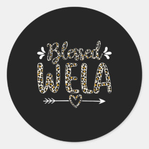 Blessed wela grandma grandmother cute leopard classic round sticker