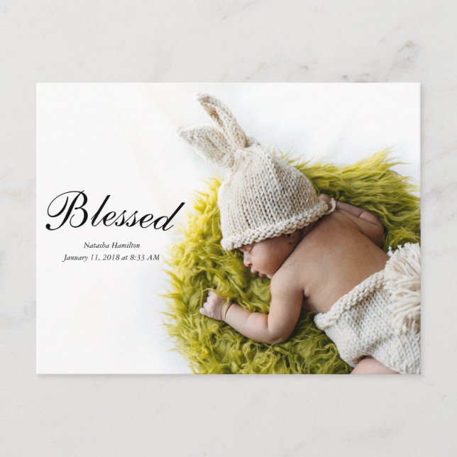 Blessed Welcome New Baby announcement postcard (Front)