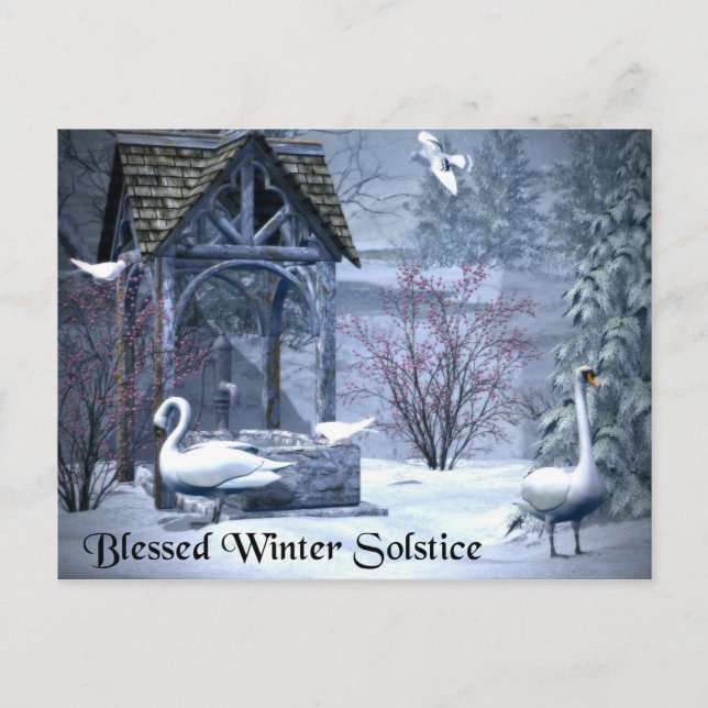 Blessed Winter Solstice Swans Postcard (Front)