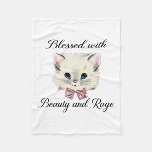 Blessed With Beauty And Rage Cute Lovely Cat Face Fleece Blanket