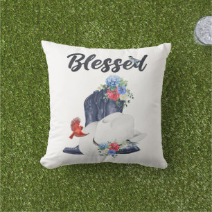 Blessed with Cowboy Boots/Hat & Flowers/Birds Cushion