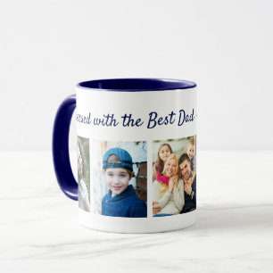 Blessed With The Best Dad 5 Photo Collage Blue Mug