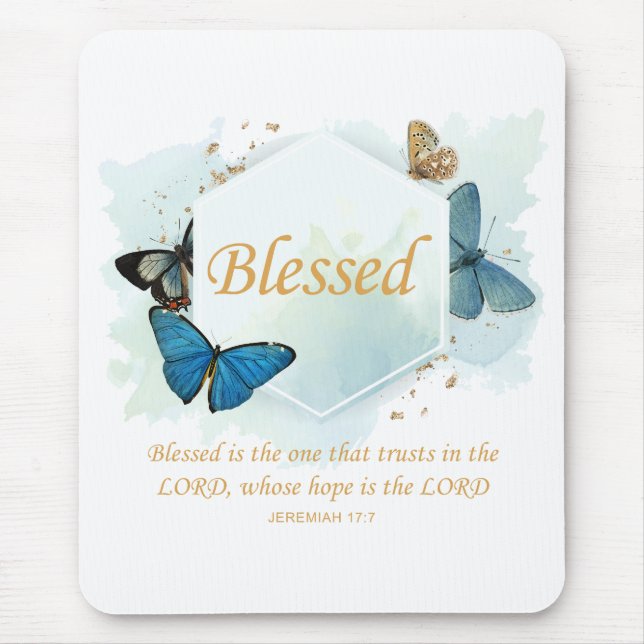 Blessed – Women's Christian Faith Butterfly Verse Mouse Pad (Front)