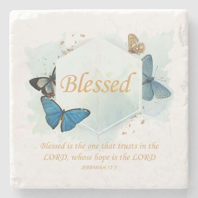 Blessed – Women's Christian Faith Butterfly Verse  Stone Coaster (Front)