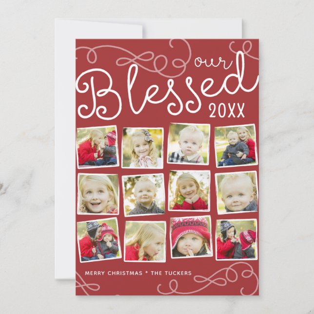 Blessed Year Collage Christmas Photo Card in Red (Front)