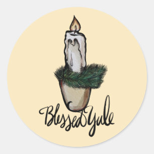 Blessed Yule Candle                                Classic Round Sticker