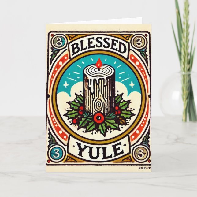 Blessed Yule Pagan Yuletide Holiday   yule log hap Card (Front)