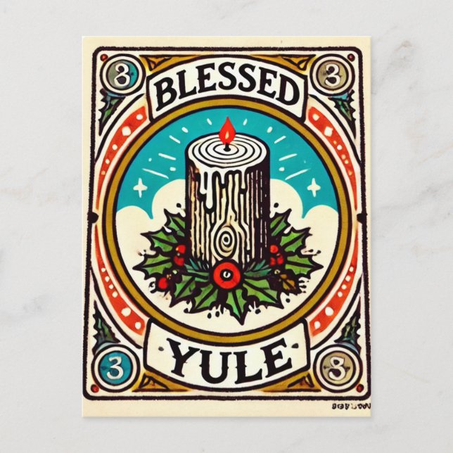 Blessed Yule Pagan Yuletide Holiday   yule log hap Postcard (Front)