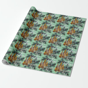 Blessed Yule Silver Pentacle Holly and Pine Wrapping Paper
