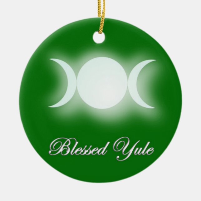 Blessed Yule (Triple Moon Goddess) Ceramic Tree Decoration (Front)