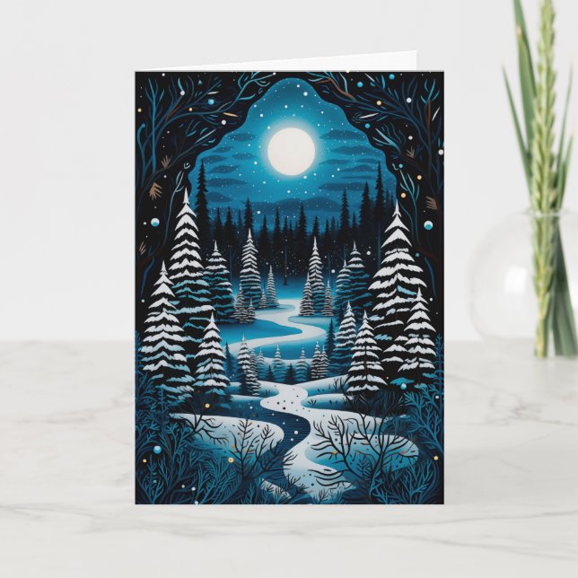 Blessed Yule Winter Solstice Cosy Winter Forest Holiday Card (Front)