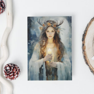 Blessed Yule Winter Solstice High Priestess 2 Holiday Card