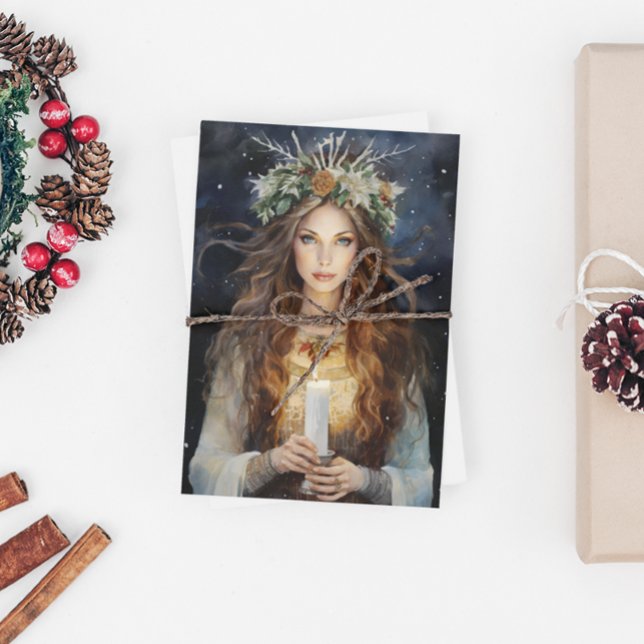 Blessed Yule Winter Solstice High Priestess 3 Holiday Card (Creator Uploaded)