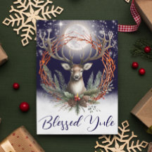 Blessed Yule Winter Solstice Stag Holiday Card
