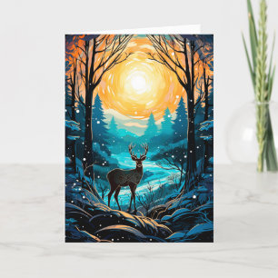Blessed Yule Winter Solstice Stag in the Forest Holiday Card