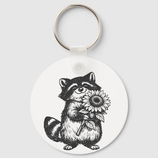 Blessing bear holding sunflower tote bag key ring (Front)