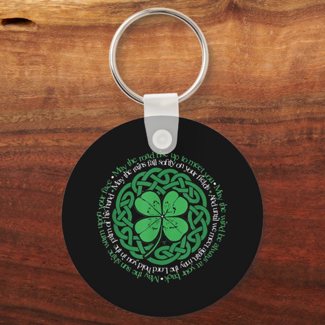 Blessing Celtic Knot 4 Leaf Clover St. Patrick's Key Ring (Front)
