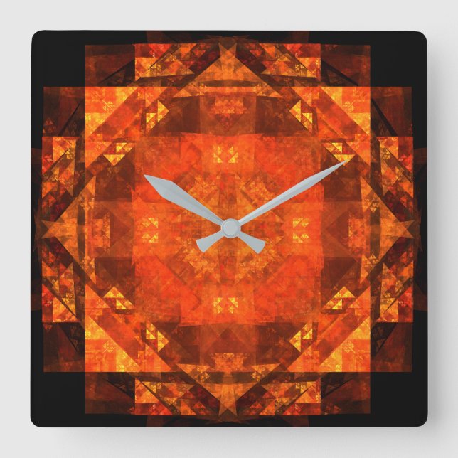 Blessing Fire Mandala Abstract Art Design Square Wall Clock (Front)