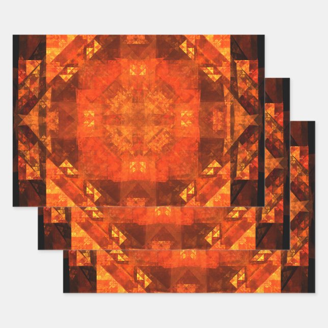 Blessing Fire Mandala Abstract Art Design Wrapping Paper Sheet (Set)