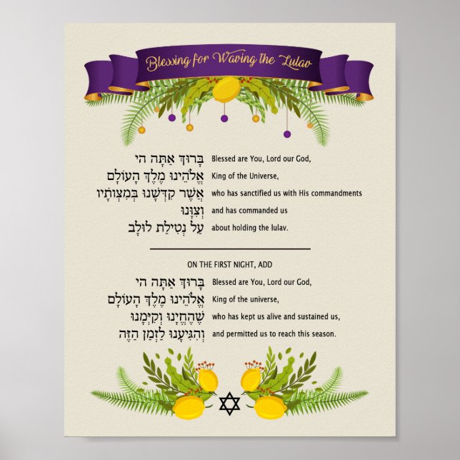 Blessing for Waving the Lulav during Sukkot Poster (Front)