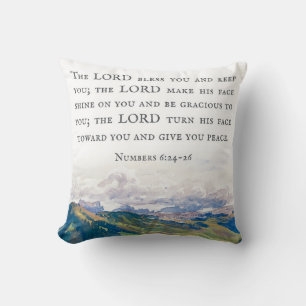 Blessing, Numbers 6:24-26, Watercolor Landscape Cushion