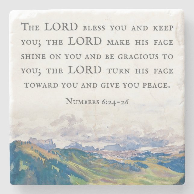 Blessing, Numbers 6:24-26, Watercolor Landscape Stone Coaster (Front)