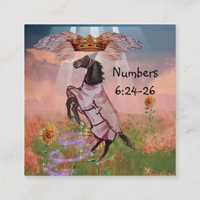 blessing scripture gods rays shining on horse illu square business card (Back)