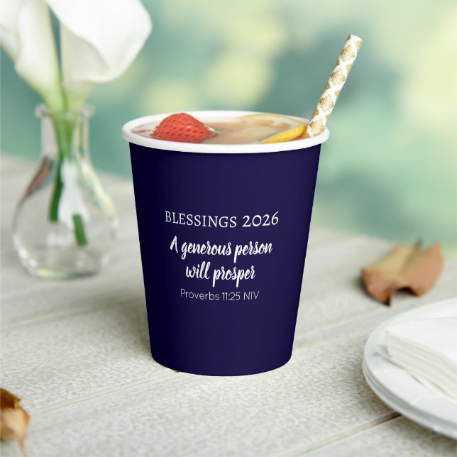 Blessings 2026 Prosperity Bible Verse Dark Blue Paper Cups (Insitu)